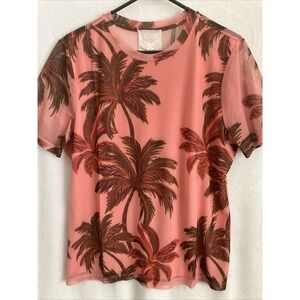 Johnny Was Mesh T-Shirt Women's 2X Palm Tree Print Resort Travel Boho Vacay NWT